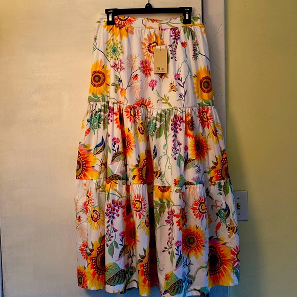Elie Tahari Beautiful Print Cotton Stretch Maxi Skirt Stretch WaistNew With Tags
